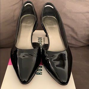black patent leather heel.
